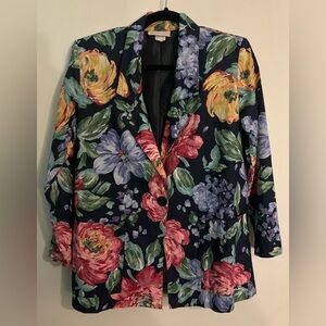 Classic Directions Petite Womens Sz 8 Vintage 90s Floral Blazer Shoulder Pads‎